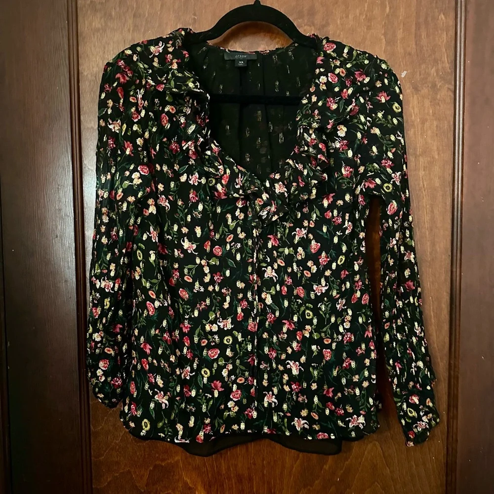 J.Crew Ruffleneck Top in Midnight Vintage Floral XS